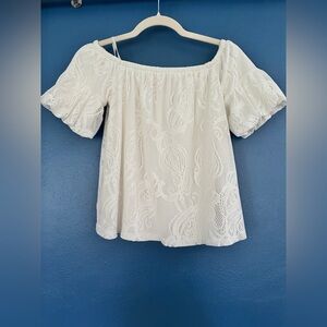 Lilly Pulitzer White Puff Sleeve Ruffled Blouse